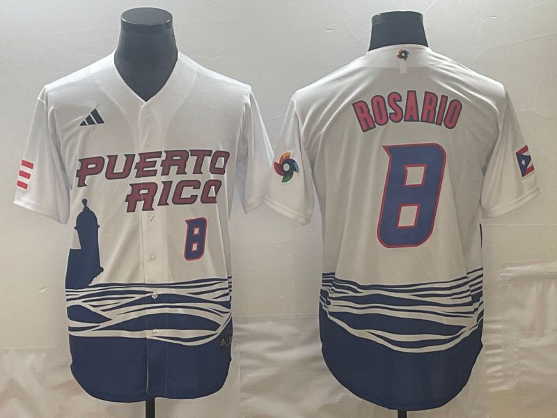 Men 2023 World Cub Puerto Rico #8 Rosario White Nike MLB Jersey7->more jerseys->MLB Jersey